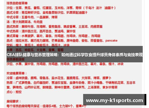CBA球队健康与营养管理策略：如何通过科学饮食提升球员身体素质与竞技表现